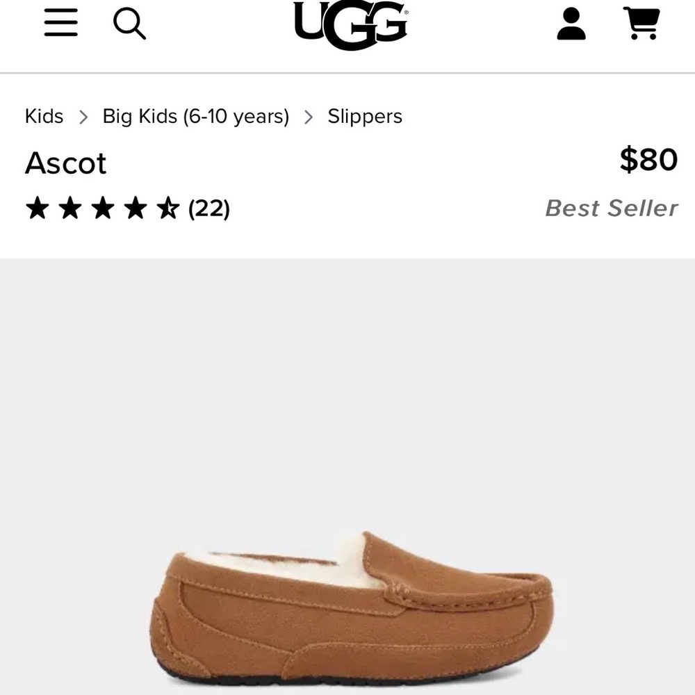 Kids Uggs K Ascot slippers in the color chestnut